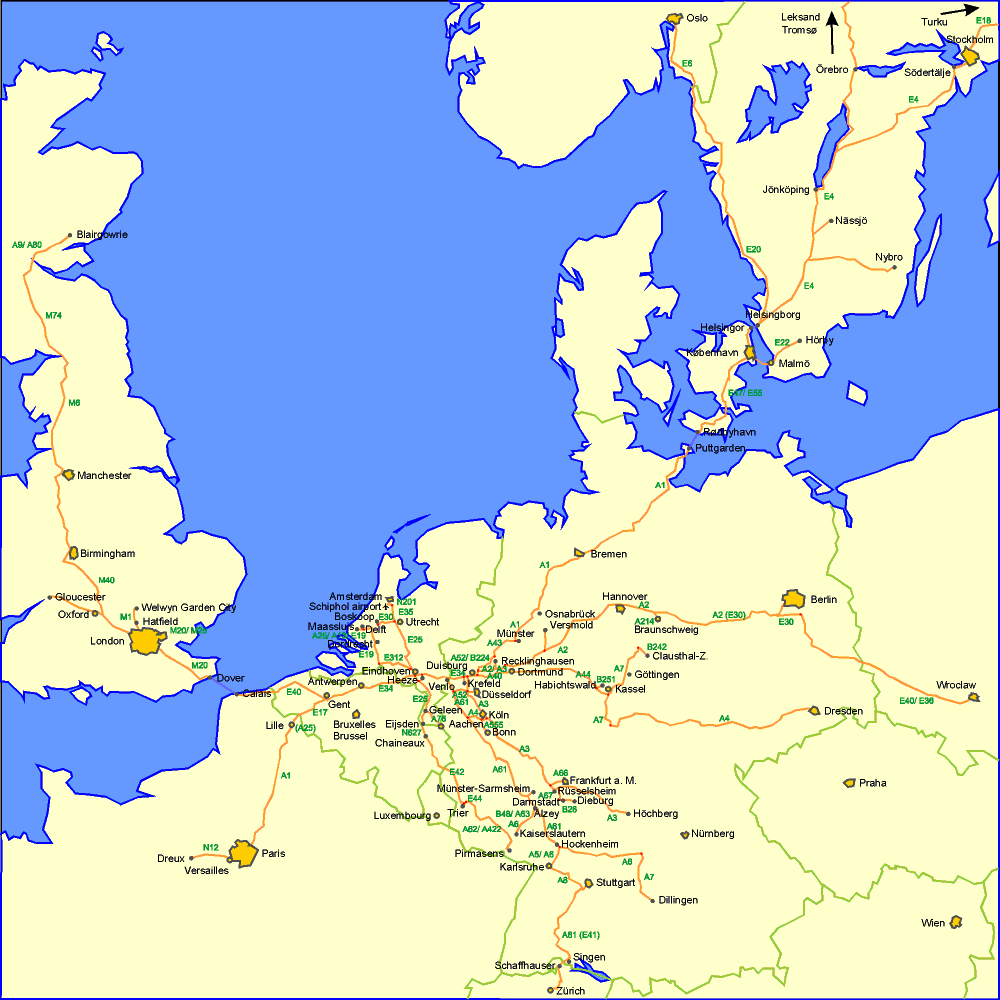Map of European car routes