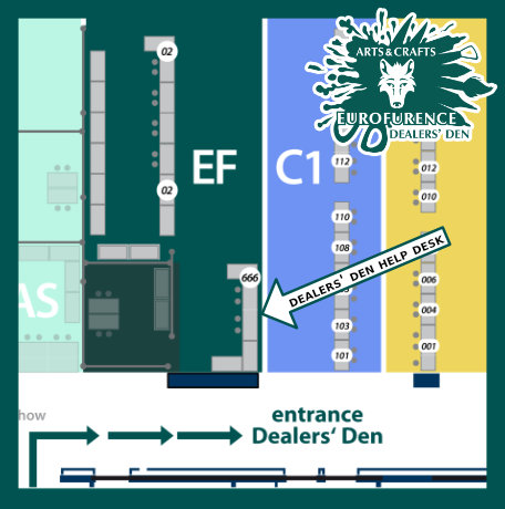 Dealers'Den Location of the HelpDesk labeled EF666.'
