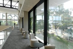 One of the narrow seating areas on the upper floors, around the edges of the building